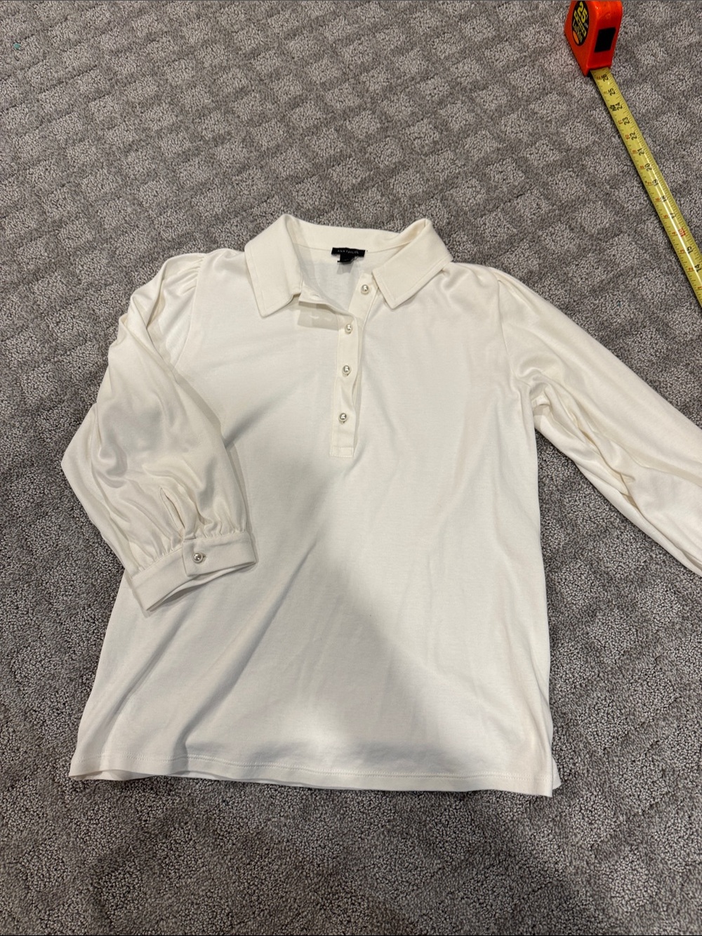 Ann Taylor Ivory Long-Sleeve Polo Blouse